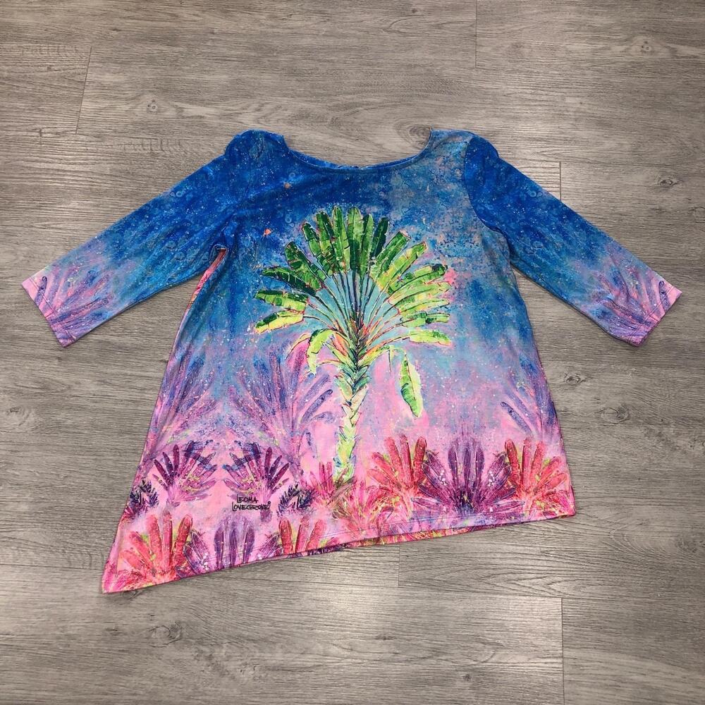 Leoma Lovegrove Women’s Large Colorful Asymmetrical Art Top Short Sleeve Beach
